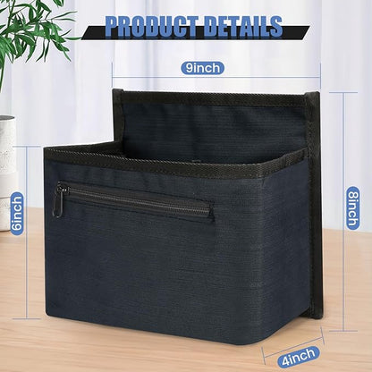 Luggage cup holder product details: 9 inches wide, 8 inches tall and 4 inches deep with a front zip pocket